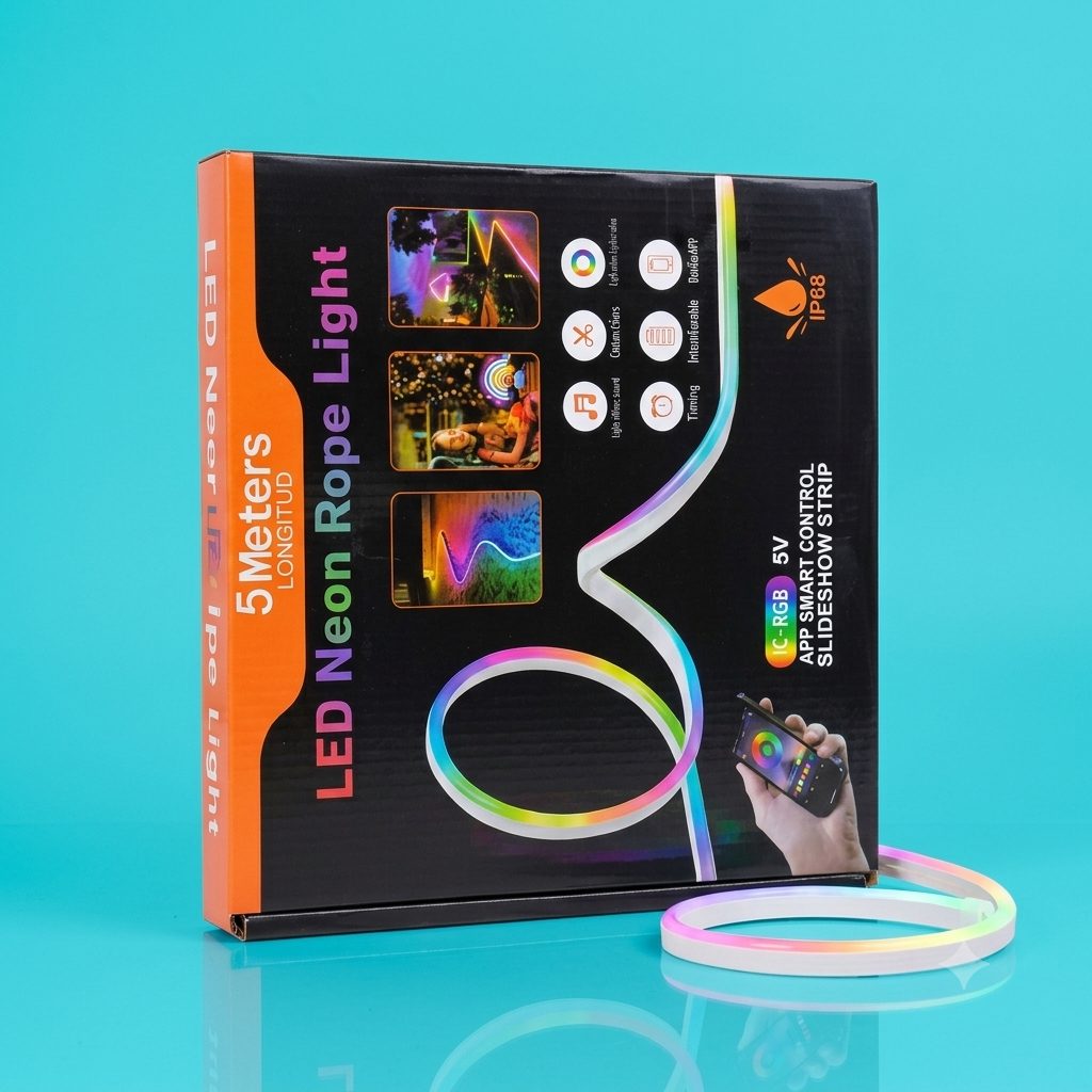 5M Smart IP68 Waterproof LED Neon Rope Light (IC-RGB 5V) – App Control & Music Sync