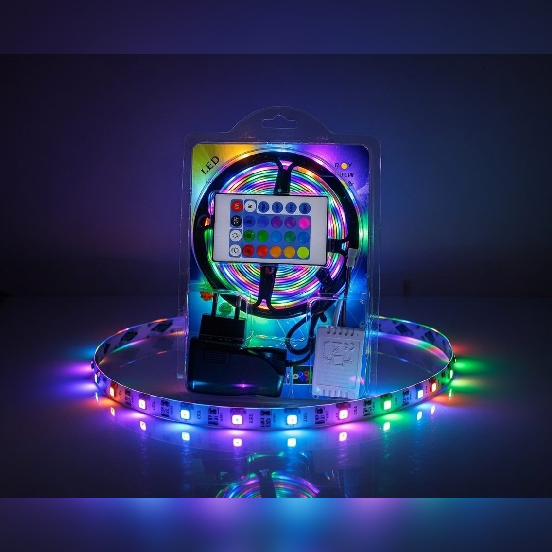5M RGB LED Strip Light Kit – Complete Set with 24-Key Remote & 12V Power Adapter