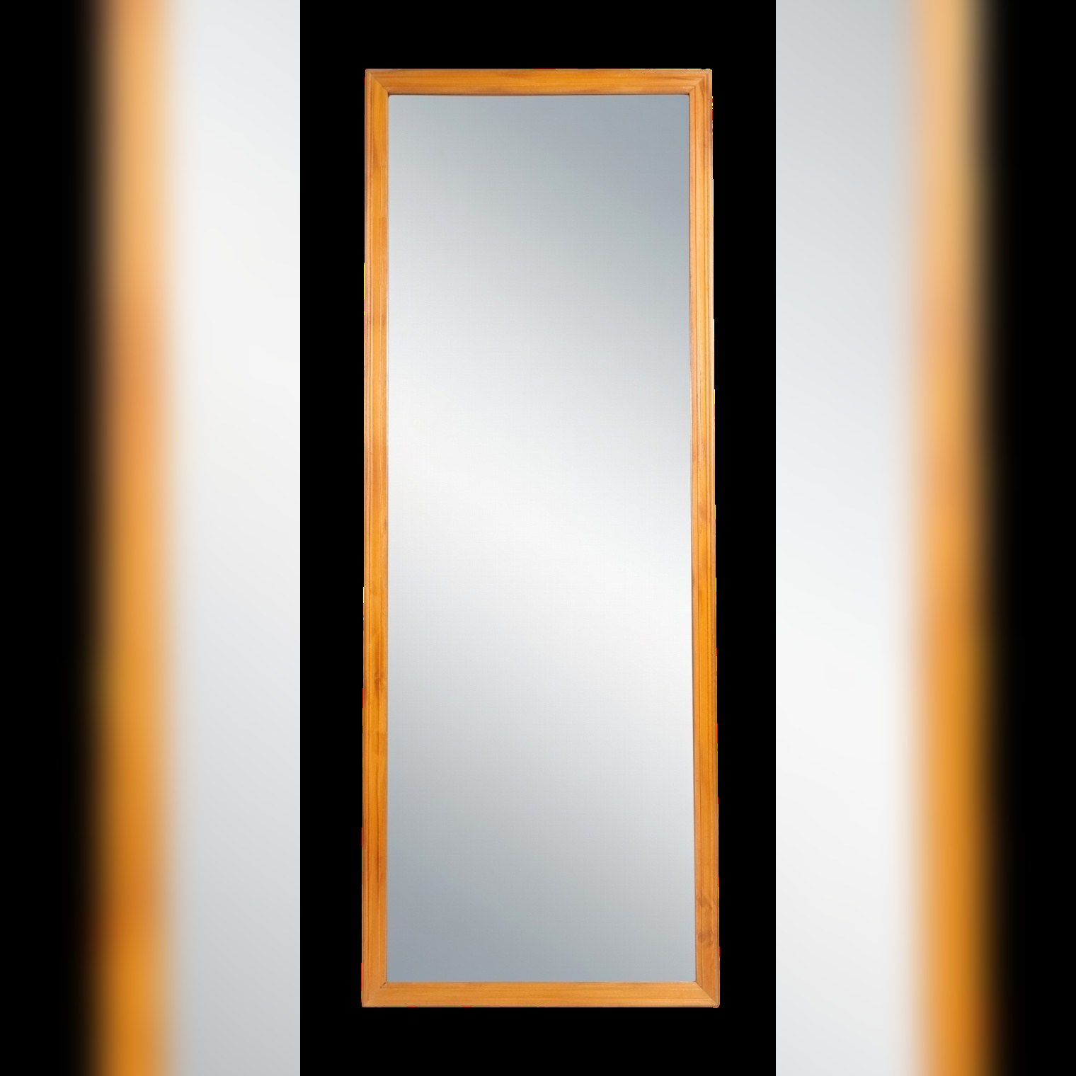 Compact Wooden Framed Accent Wall Mirror – Natural Finish
