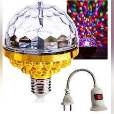 Rotating RGB Disco Crystal Stage Light Bulb with Flexible Plug Adapter & Switch
