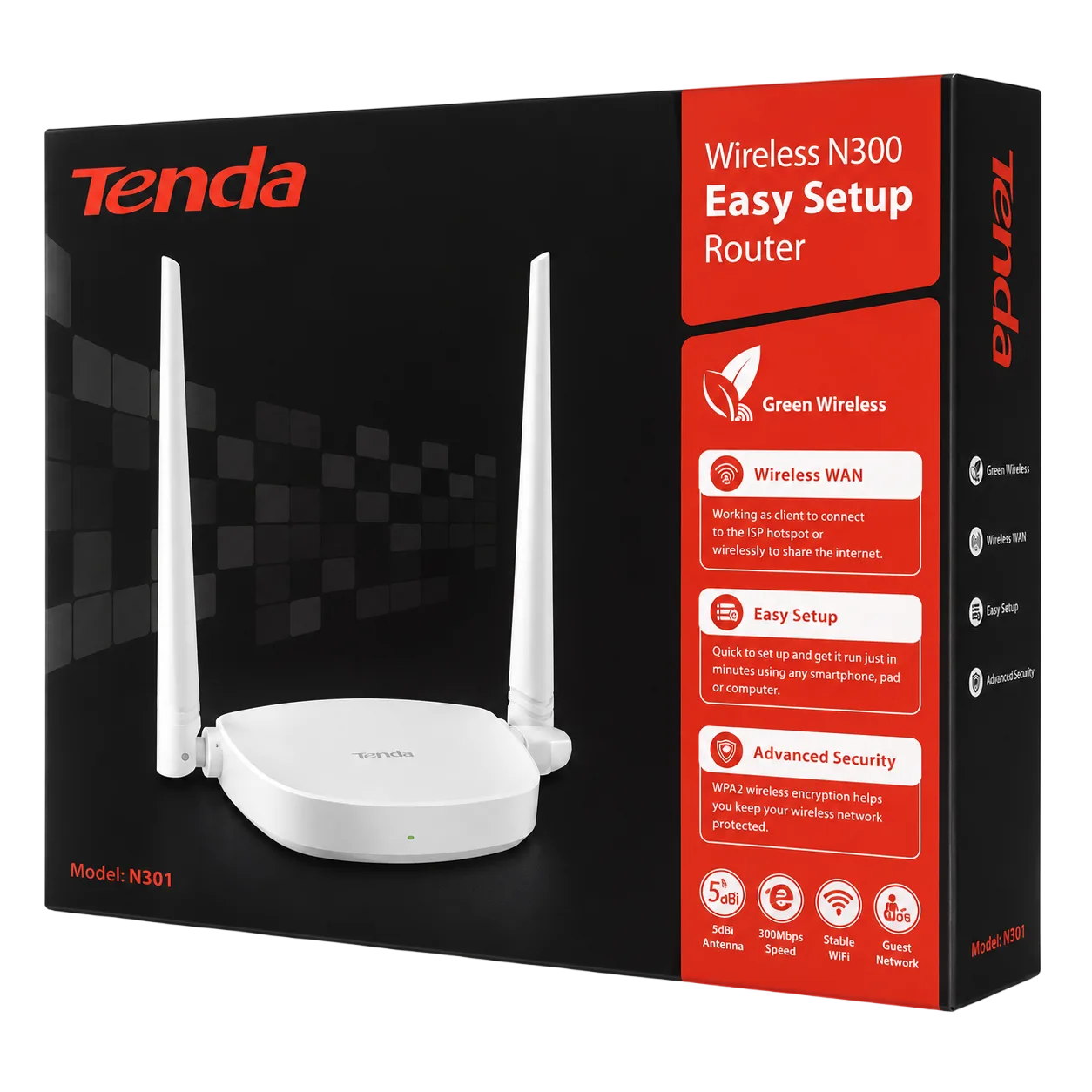 Tenda N301 Wireless N300 Easy Setup Router (300Mbps)