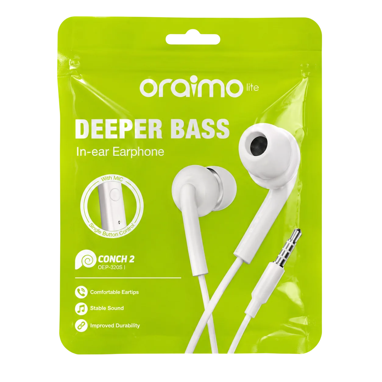 oraimo Lite Conch 2 In-Ear Wired Earphones (OEP-320S) – White