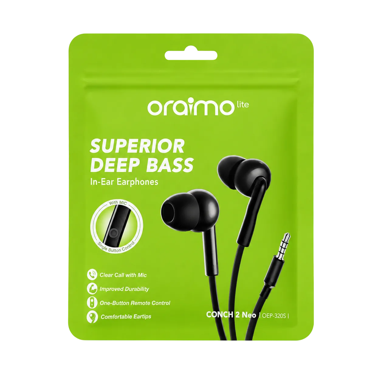 oraimo Lite Conch 2 Neo In-Ear Wired Earphones (OEP-320S) – Black