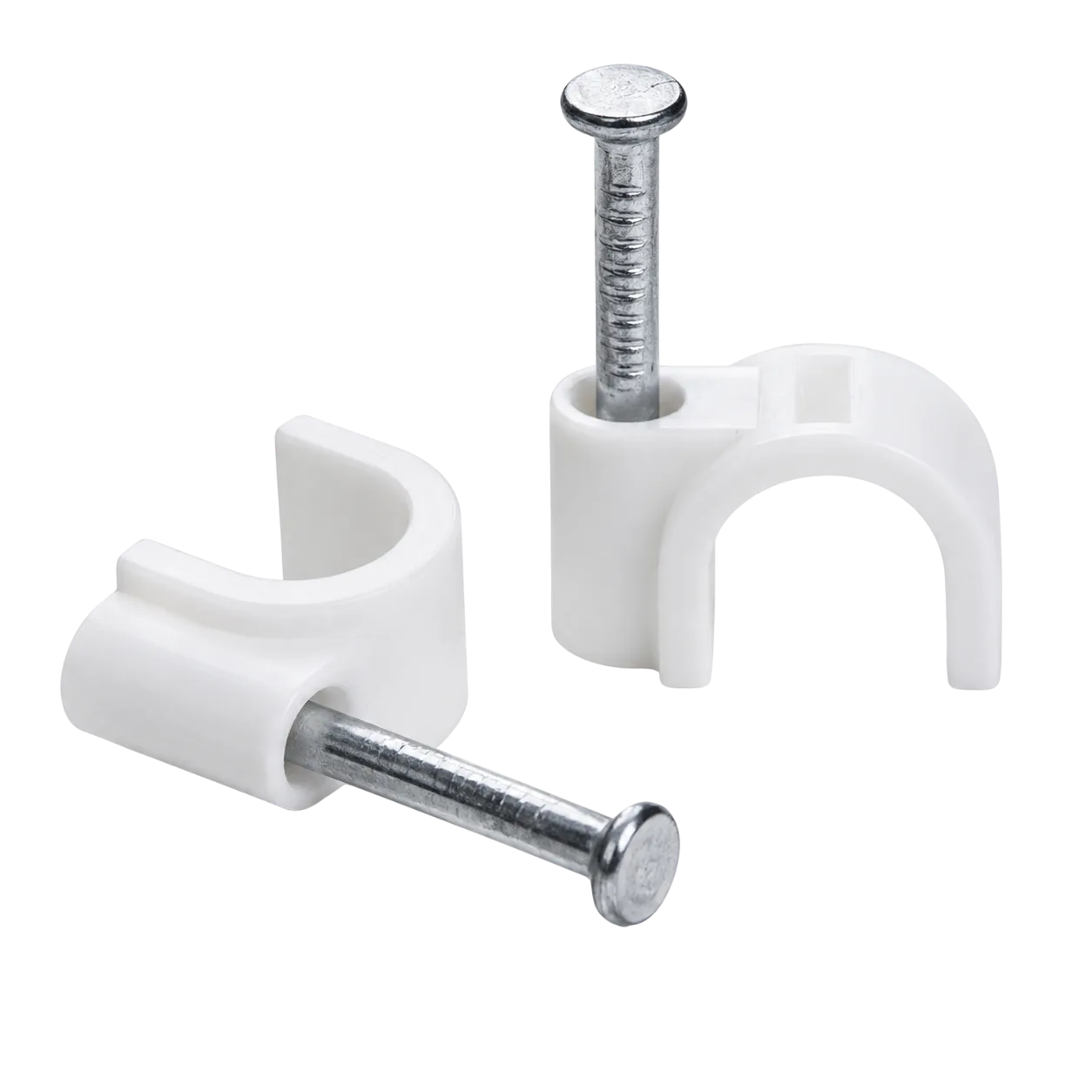White Round Cable Clips with Steel Nails (Pack of 100) – Ethernet & Electrical Cable Wire Management