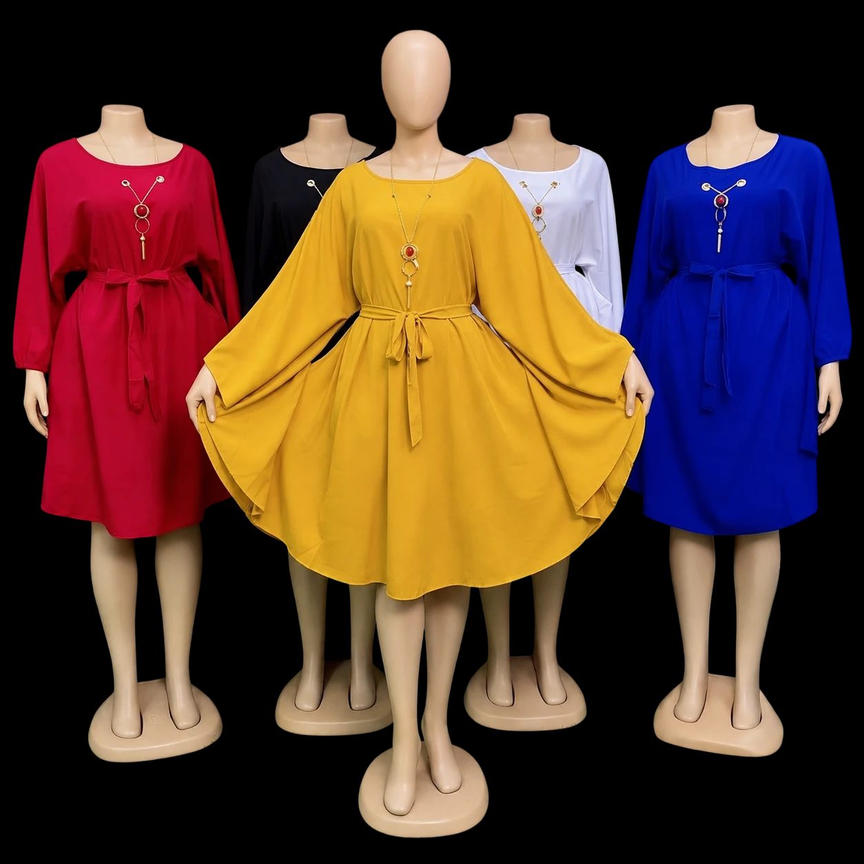 Long-Sleeve Tie-Waist Mini Dress